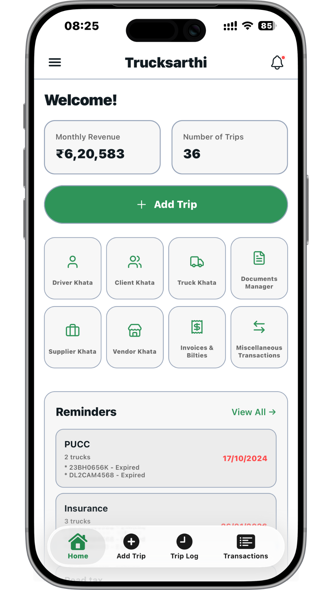 App interface front
